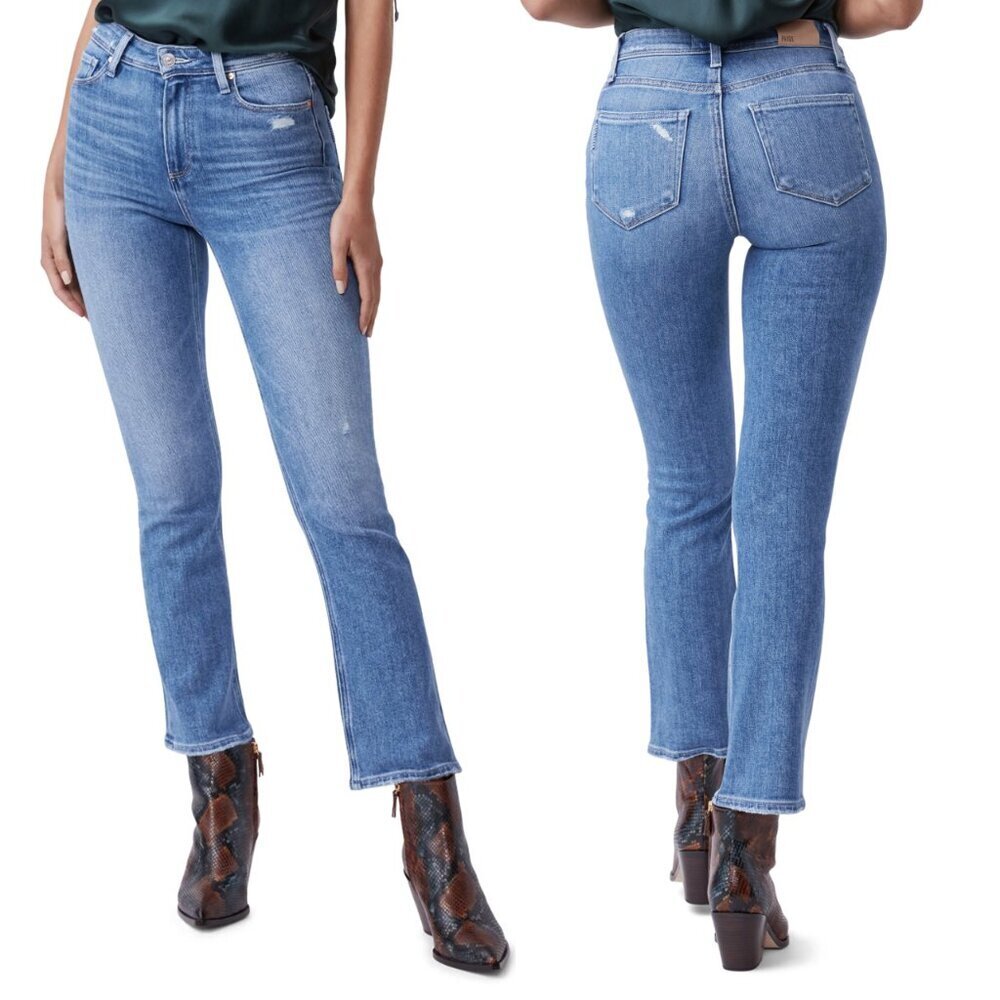 Paige Claudine High Waist Distressed Ankle Flare Jeans, Light Blue Wash, size 25